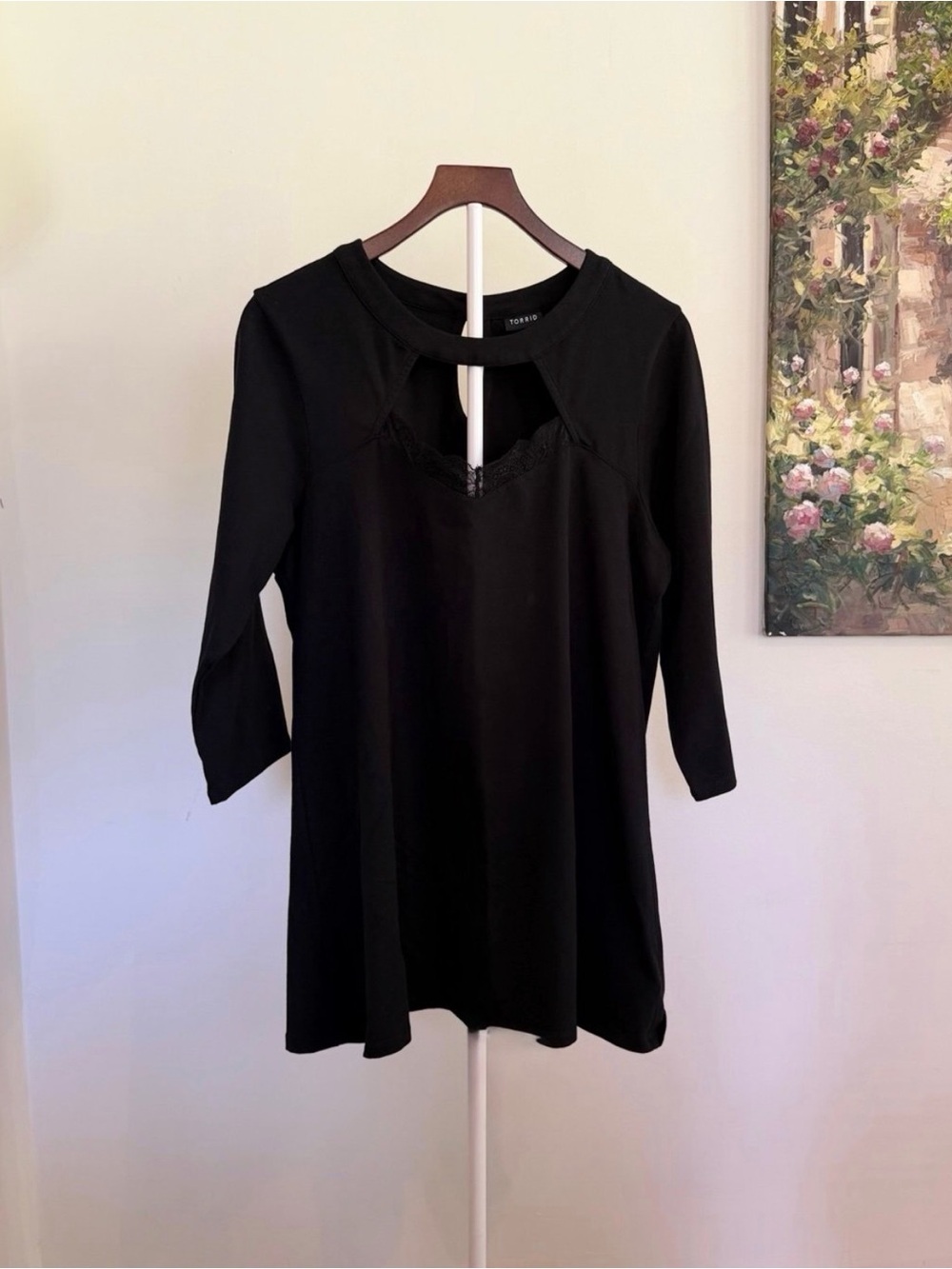 Torrid Black Lace Cutout Tunic Top 3/4 Sleeve Plus Size 3 Goth Boho Chic